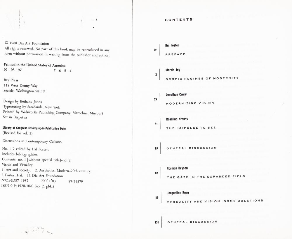 『Dia Art Foundation : Discussions in Contemporary Culture Number 2 - VISION AND VISUALITY』 2