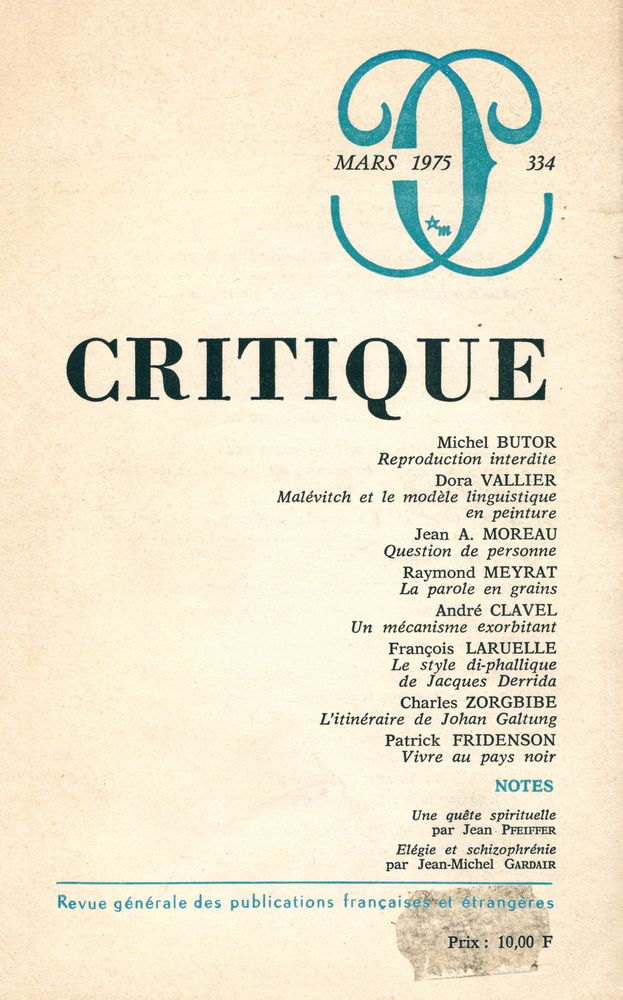『CRITIQUE』 MARS 1975 Nº 334 1