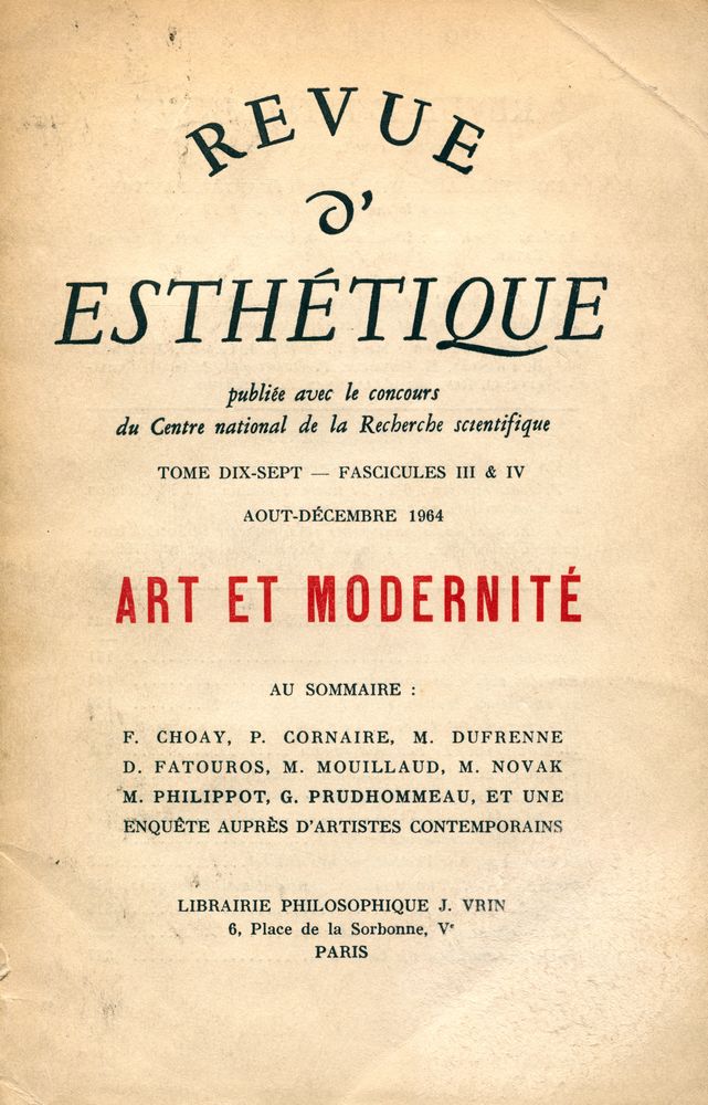 『REVUE D'ESTHETIQUE』 AOÛT - DÉCEMBRE 1964 1