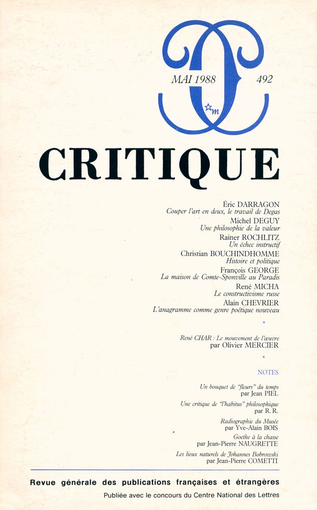 『CRITIQUE』 N° 492 1
