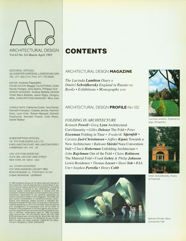 『ARCHITECTURAL DESIGN』 Vol.63, No. 3/4, March - April 1993 2