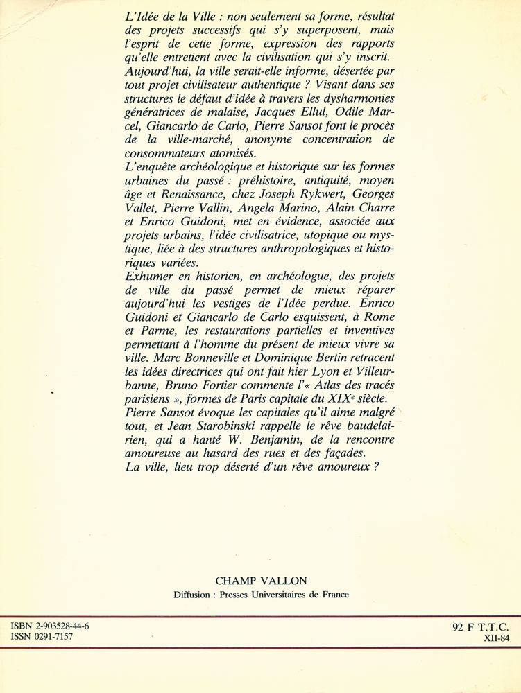 『L'IDÉE DE LA VILLE : ACTES DU COLLOQUE INTERNATIONAL DE LYON』 4