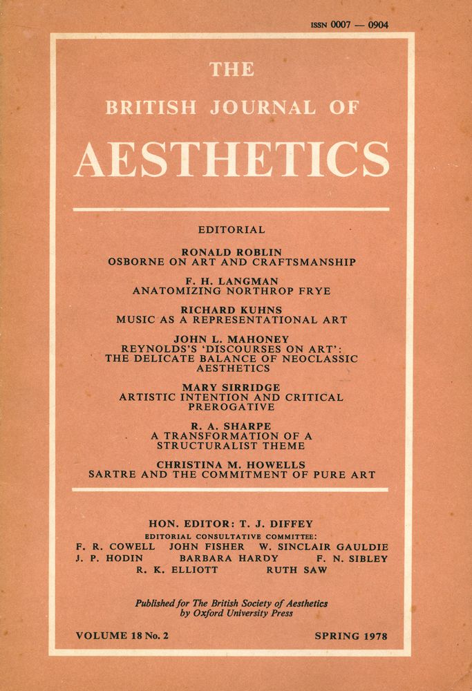 『THE BRITISH JOURNAL OF AESTHETICS』 VOLUME 18 No. 2 SPRING 1978 1