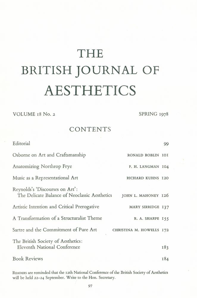 『THE BRITISH JOURNAL OF AESTHETICS』 VOLUME 18 No. 2 SPRING 1978 2