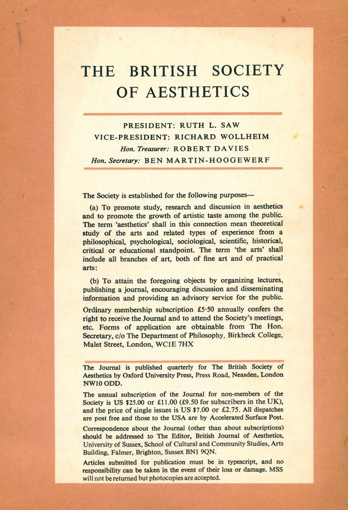 『THE BRITISH JOURNAL OF AESTHETICS』 VOLUME 18 No. 2 SPRING 1978 3