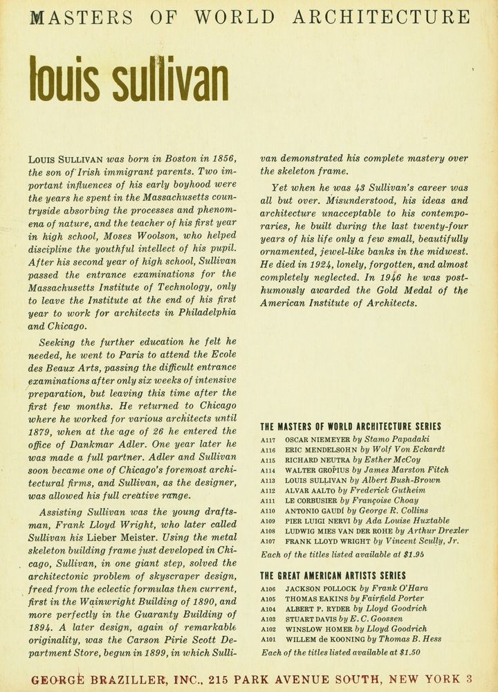 『MASTERS OF WORLD ARCHITECTURE : Louis Sullivan』 3