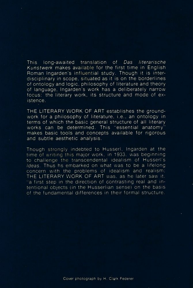 『Studies in Phenomenology and Existential Philosophy - The Literary Work of Art : An Investigation of the Borderlines of Ontology, Logic, and Theory of Language』 7