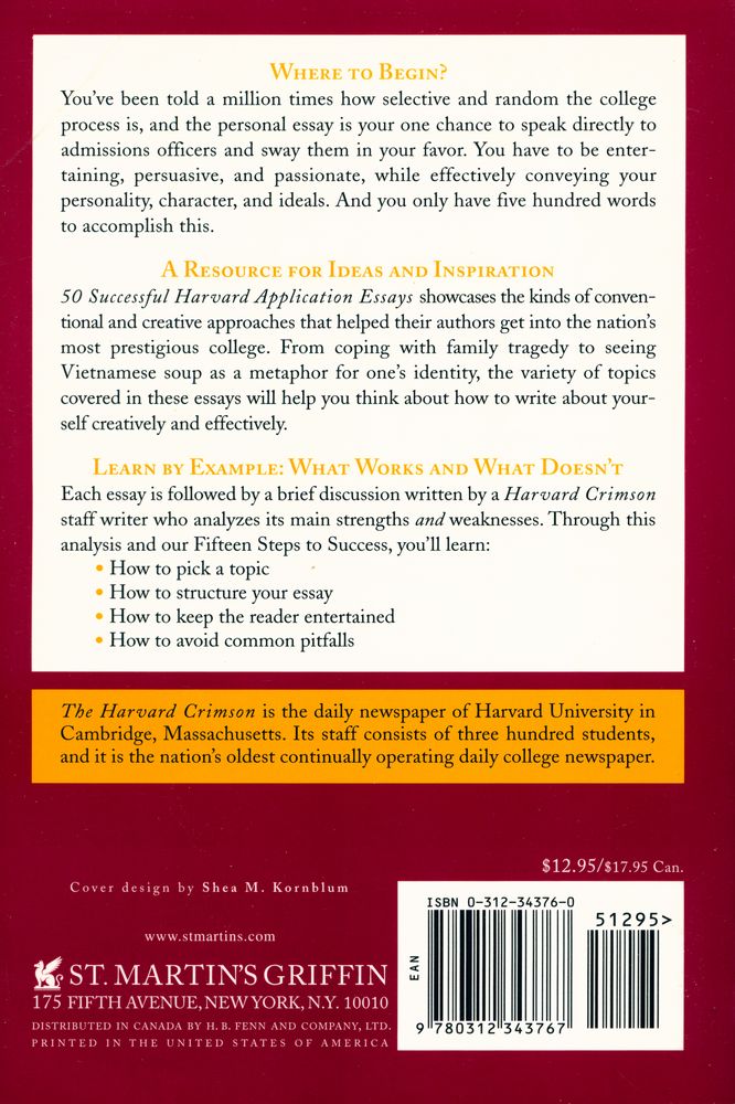 『50 successful Harvard application essays : what worked for them can help you get into the college of your choice』 4