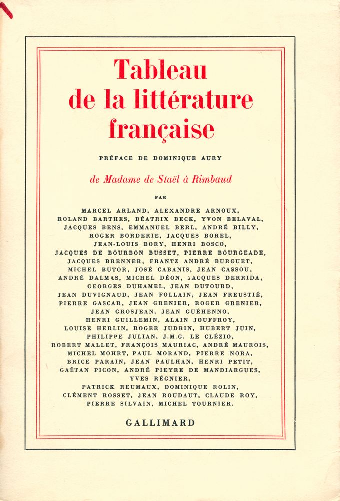『Tableau de la littérature française : de Madame de Staël à Rimbaud』 1