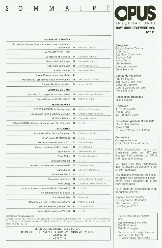 《Opus International N°111 : Arte Povera》 2