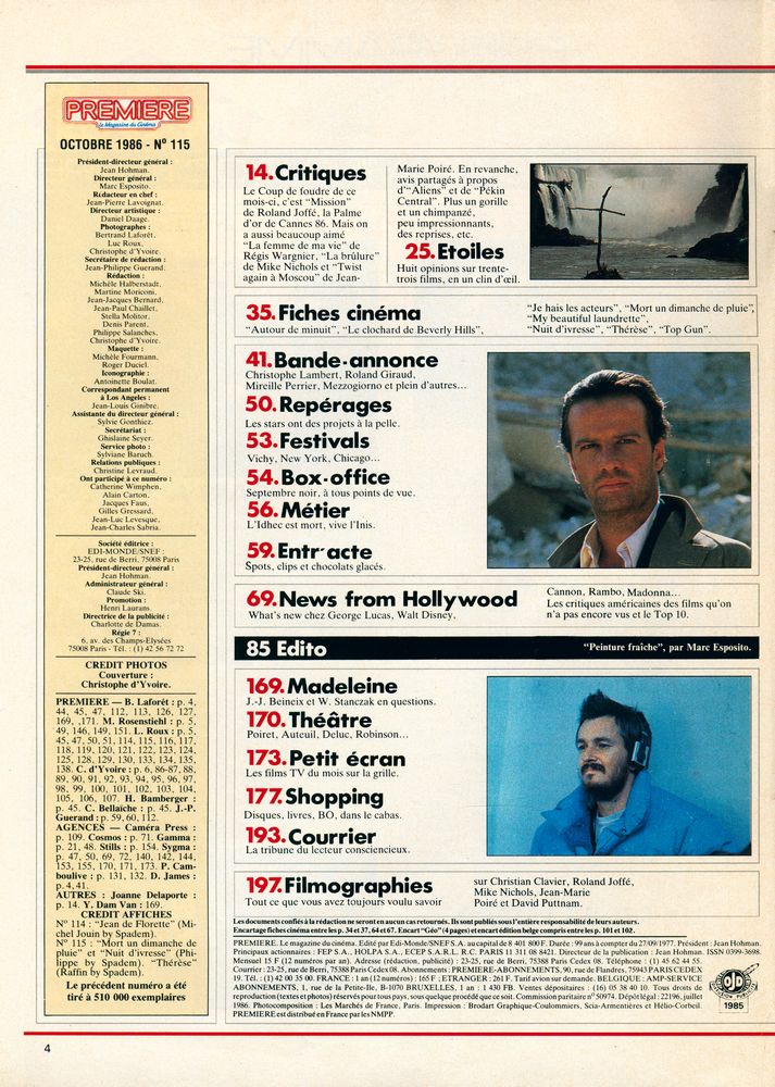 『PREMIERE』 OCTOBRE 1986 N°115  2