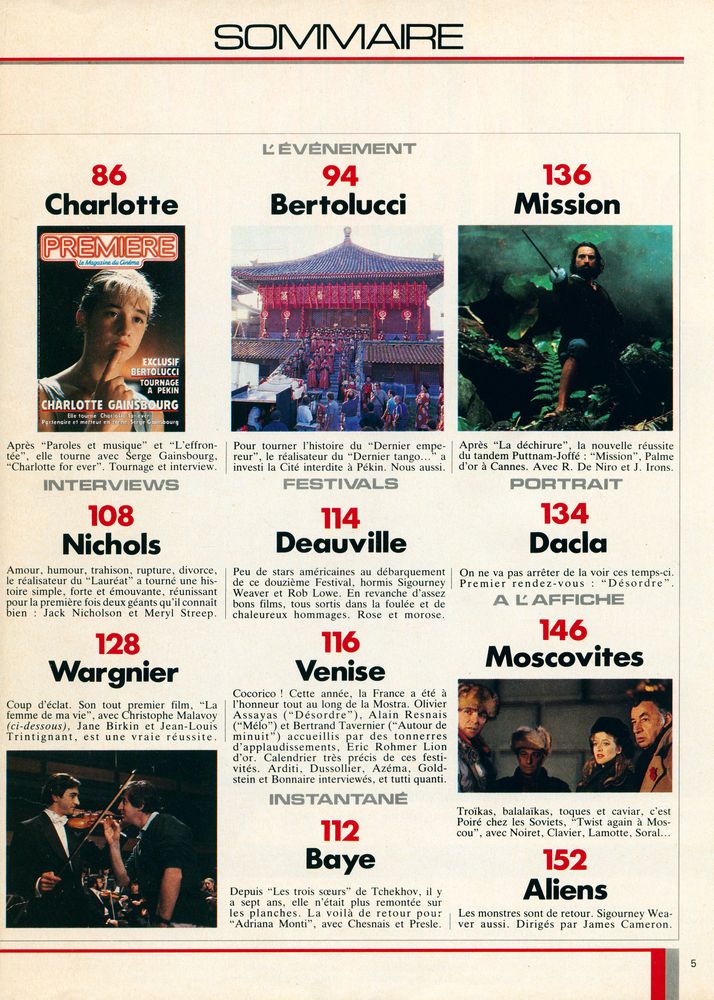 『PREMIERE』 OCTOBRE 1986 N°115  3
