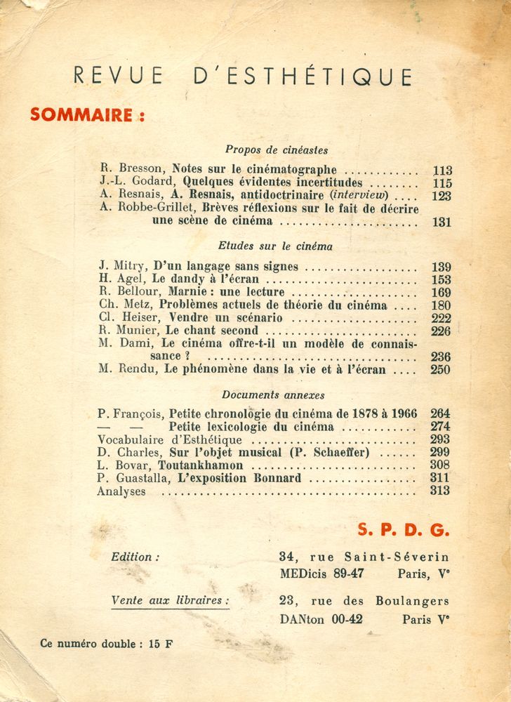 『REVUE D'ESTHÉTIQUE Nouvelle Serie』 2 - 3 1967 3