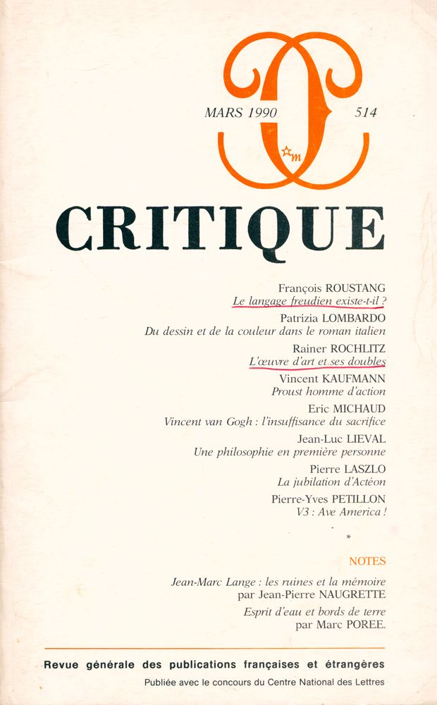 『CRITIQUE』 TOME XLVI - N° 514 1