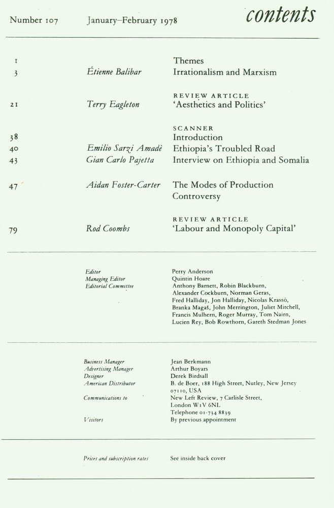『new left review』 1978 Volume19 Number(107 - 112) 2