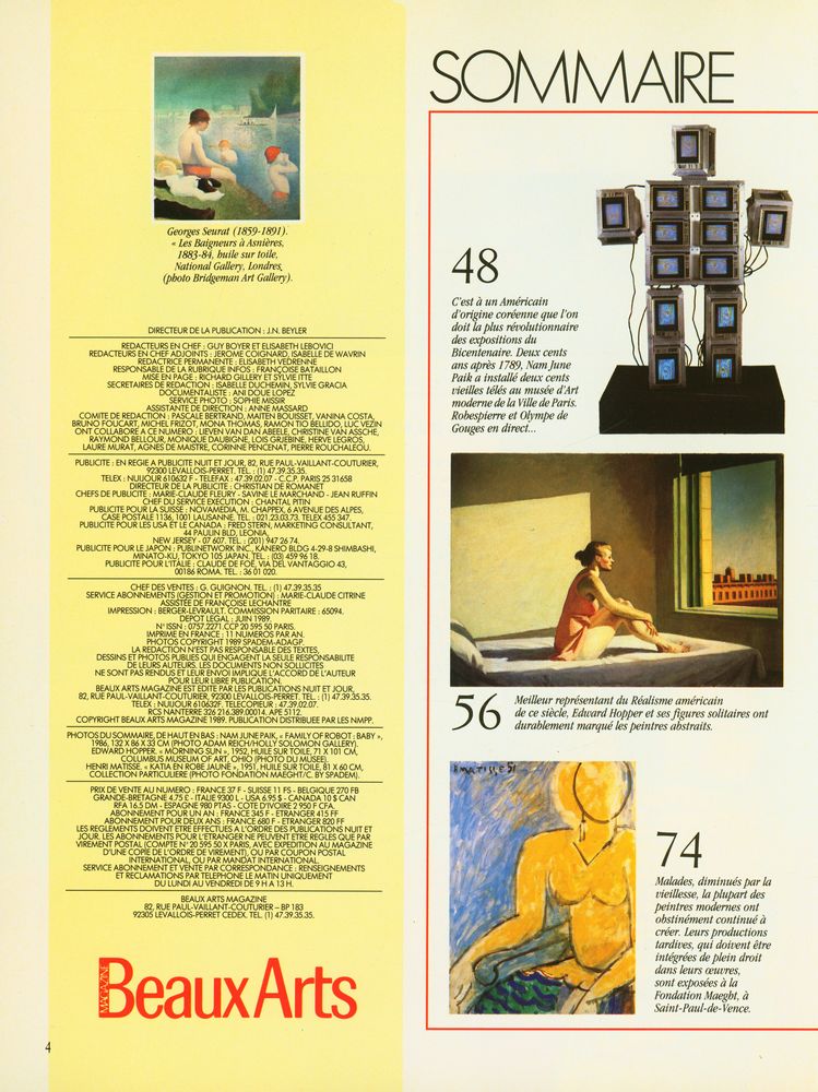 『Beaux Arts MAGAZINE』 N° 70 JUIL - AOÛT 1989 2