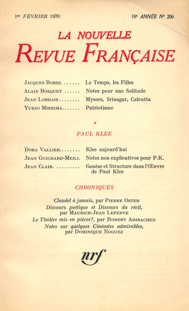 『La Nouvelle Revue Française』 N°206 1