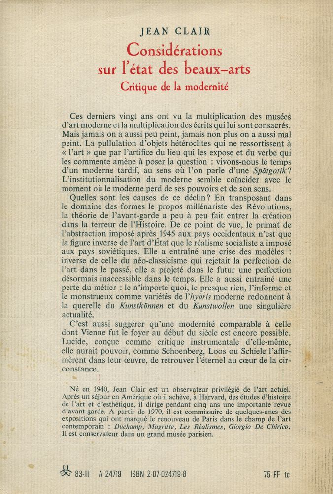 『Considérations sur l'état des beaux - arts : Critique de la modernité』 3