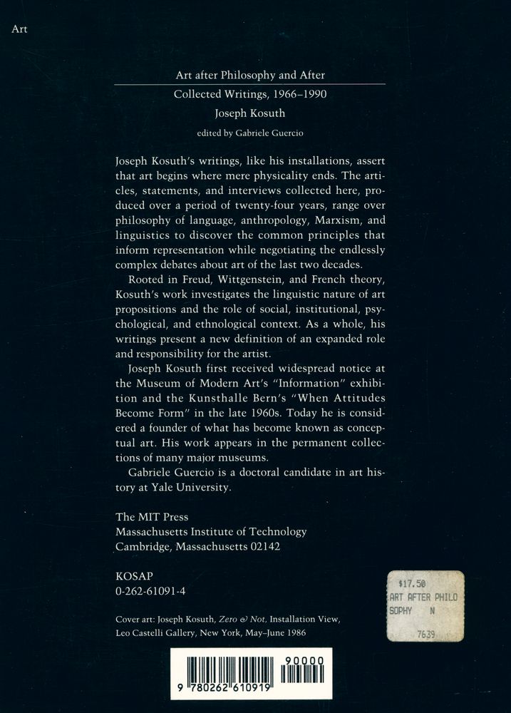 『Art after philosophy and after : collected writings, 1996 - 1990』 4