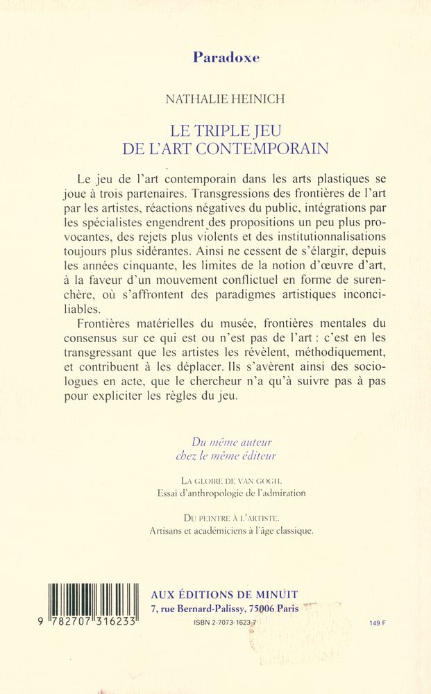 『LE TRIPLE JEU DE L'ART CONTEMPORAIN : SOCIOLOGIE DES ARTS PLASTIQUES』 6