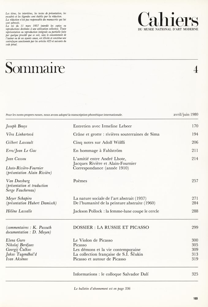 『Cahiers DU MUSEE NATIONAL D'ART MODERNE』 80  N° 4 2