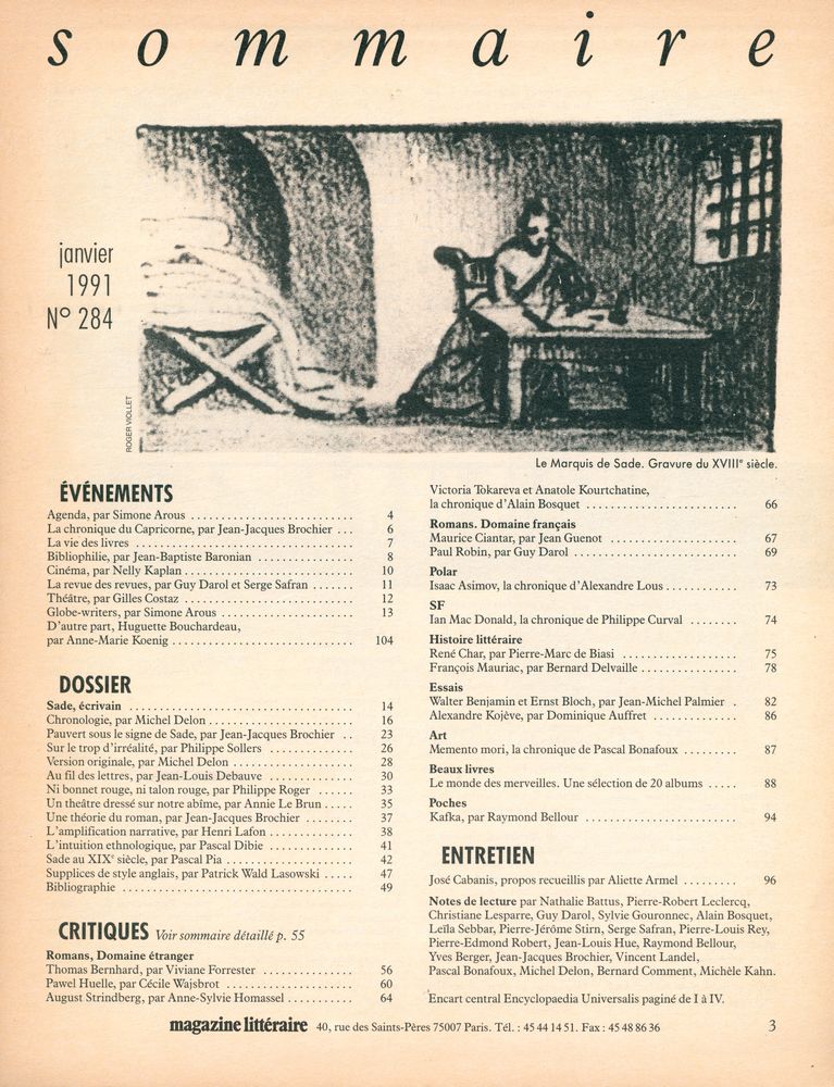 『magazine littéraire』 N°284 JANVIER 1991 2