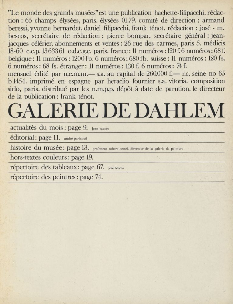 『LE MONDE DES GRANDS MUSEES』 N°20 JUIN 1970 2