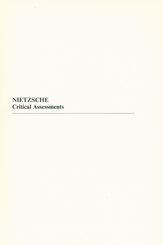 『Nietzsche: critical assessments Volume Ⅳ』 1