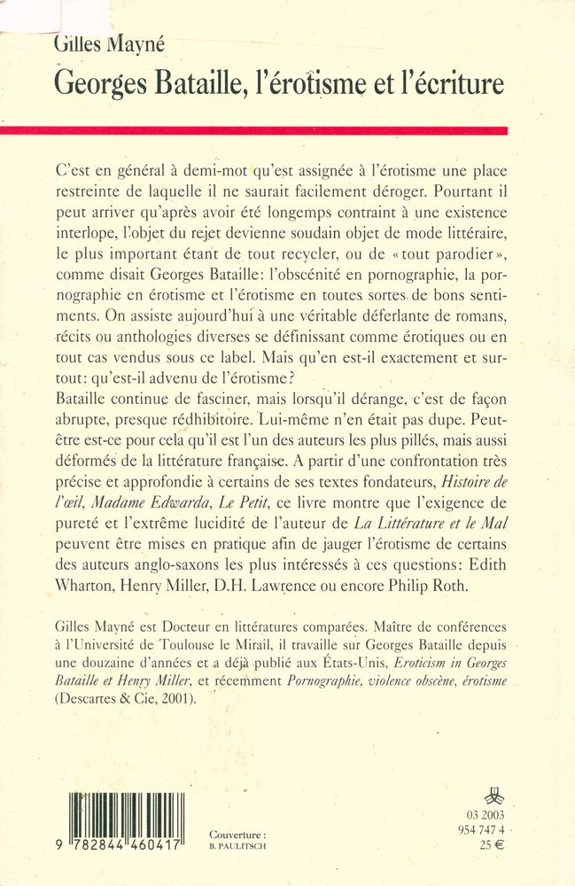 『GEORGES BATAILLE, L'ÉROTISME ET L'ÉCRITURE : Applications pratiques à l'étude de textes littéraires』 4