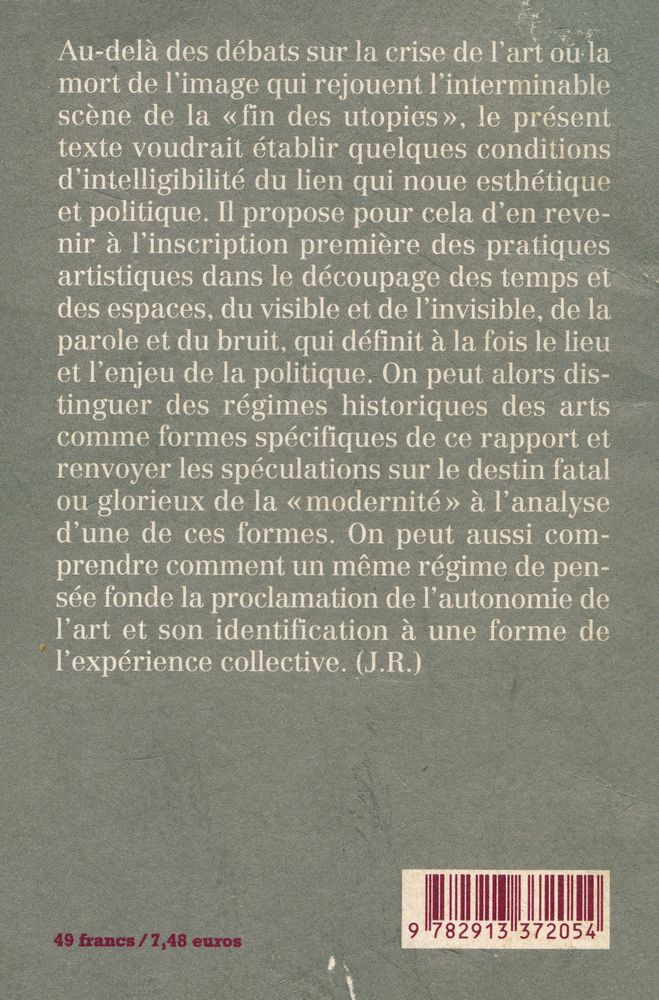 『Le partage du sensible : esthétique et politique』 3