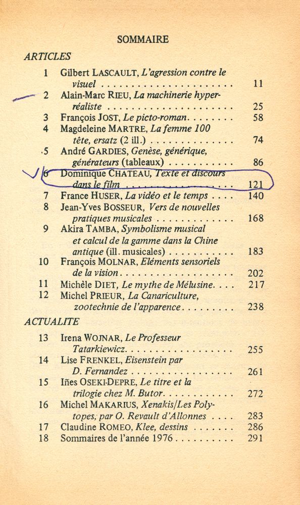 『VOIR ENTENDRE : Revue d'Esthétique nº 4/1976』 2