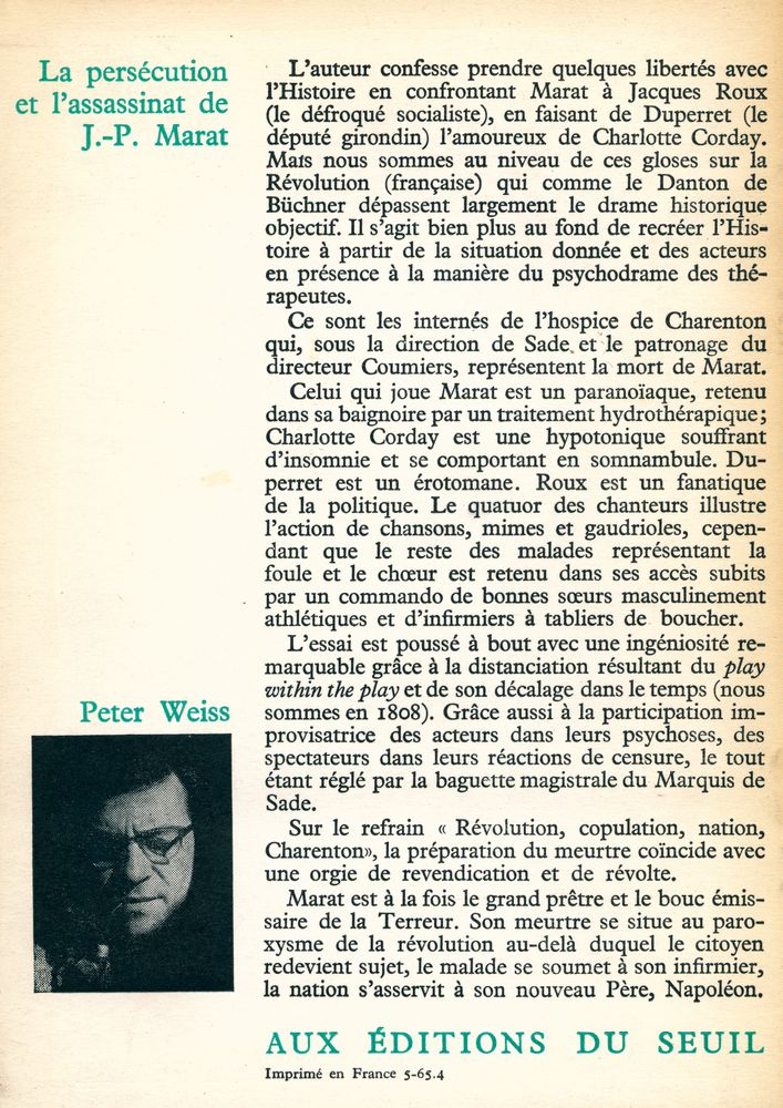 『La persécution et l'assassinat de Jean - Paul Marat représentés par le groupe théâtral de l'hospice de Charenton sous la direction de Monsieur Sade』 3