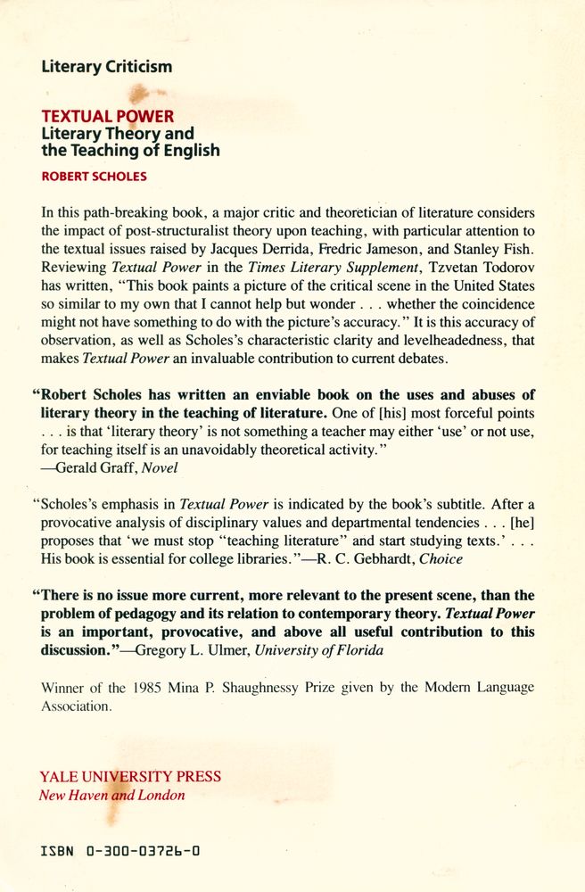 『TEXTUAL POWER : Literary Theory and the Teaching of English』 3