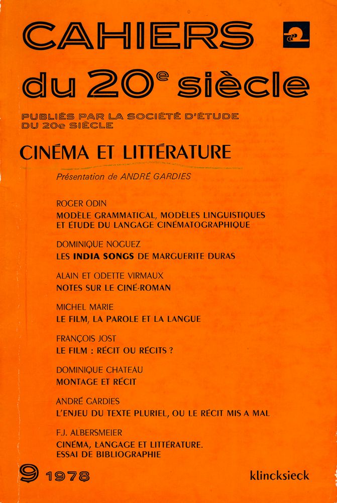 『CAHIERS DU 20e siècle : CINÉMA ET LITTÉRATURE』 1