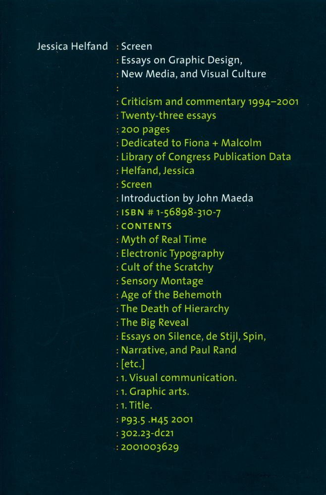 『Screen : essays on graphic design, new media, and visual culture』 1