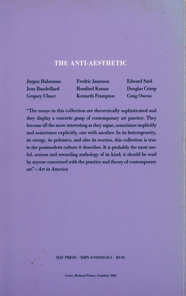 『The Anti-Aesthetic : ESSAYS ON POSTMODERN CULTURE』 3