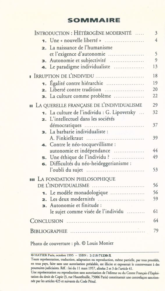 『L'individu : Réflexions sur la philosophie du sujet』 2