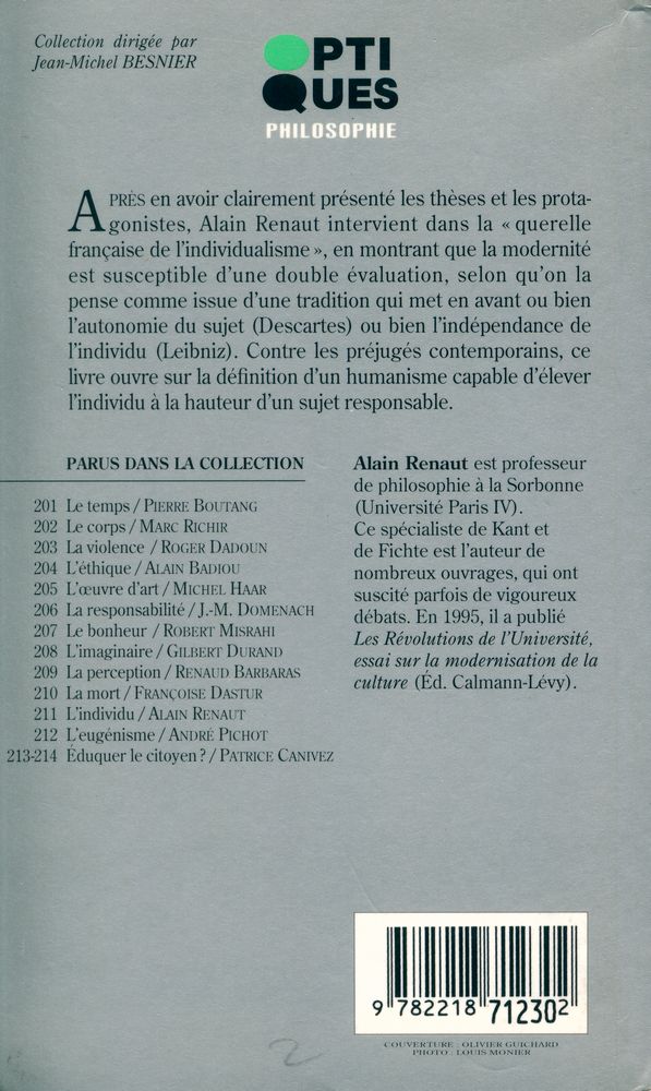 『L'individu : Réflexions sur la philosophie du sujet』 3