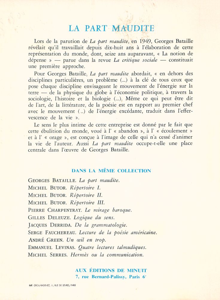 『LA PART MAUDITE : précédé de LA NOTION DE DÉPENSE』 8