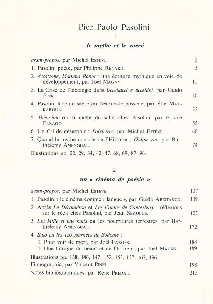 『études cinématographiques 112 - 114 - Pier Paolo Pasolini (2) un cinéma de poésie』 2
