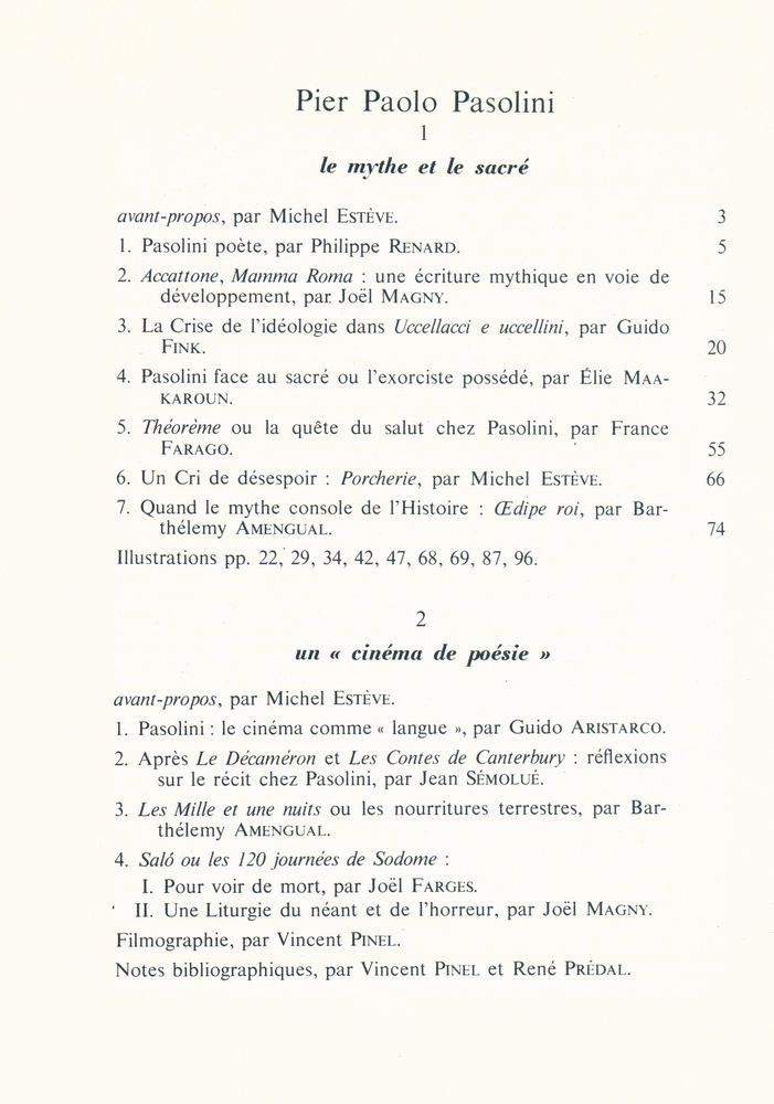 『études cinématographiques 109 - 111 - Pier Paolo Pasolini (1) le mythe et le sacré』 2