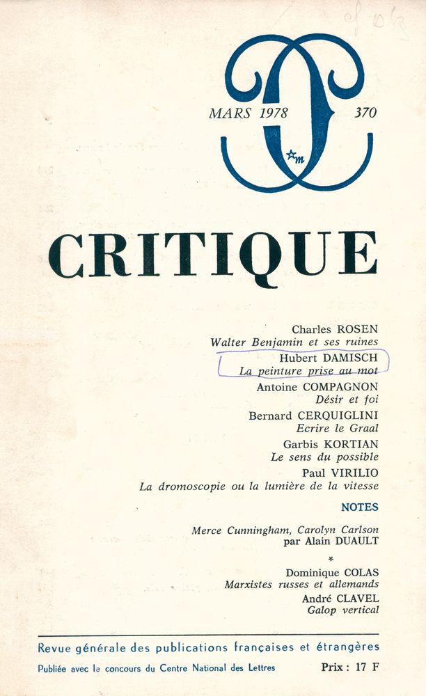 『CRITIQUE』 N° 370 MARS 1978 1