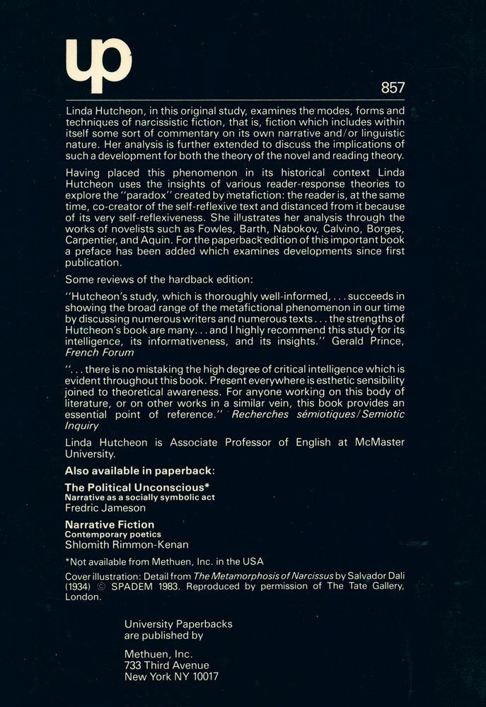 『University paperback 857 - Narcissistic Narrative : The Metafictional Paradox』 4