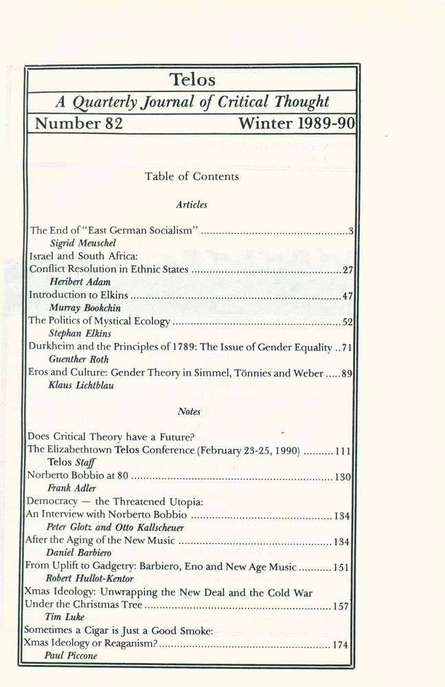 『Telos』 No. 82 - 83 Winter 1989-90 2