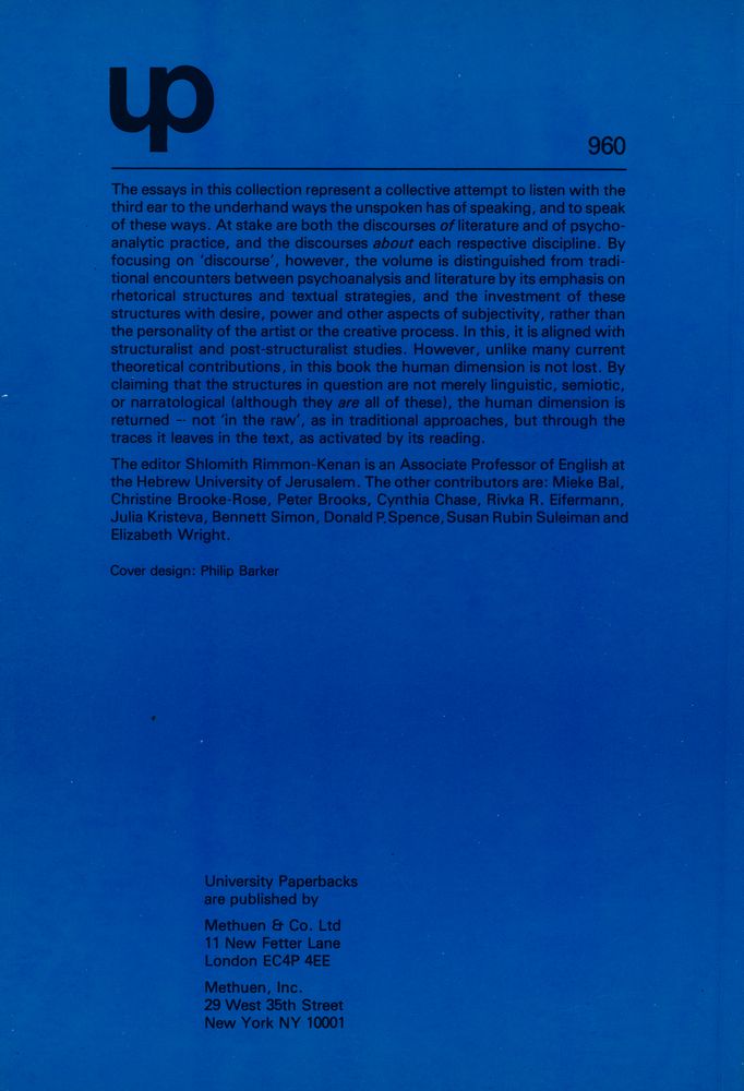 『Discourse in psychoanalysis and literature』 4