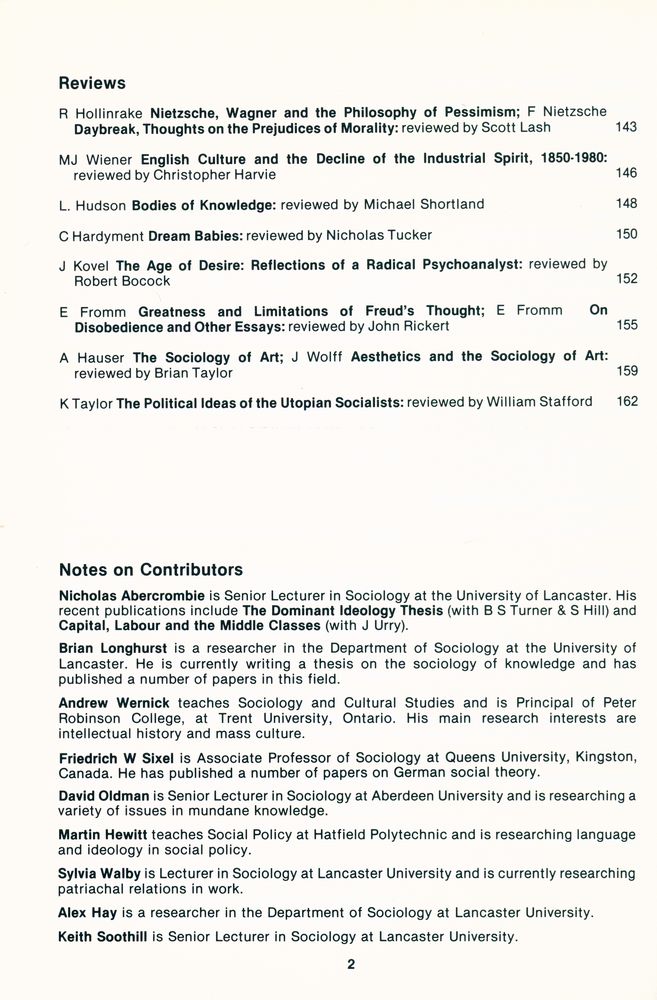 『Theory Culture & Society』 Volume 2 Number 1 3