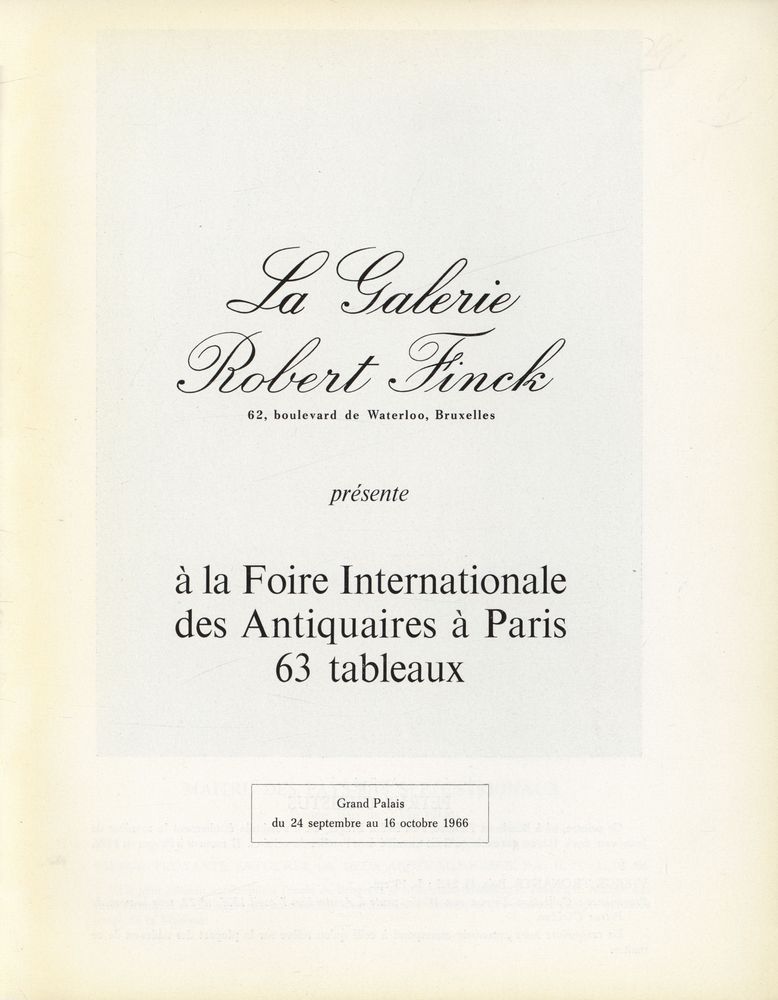 《La Galerie Robert Finck : présente à la foire internationale des Antiquaires à Paris 63 tableaux》 1