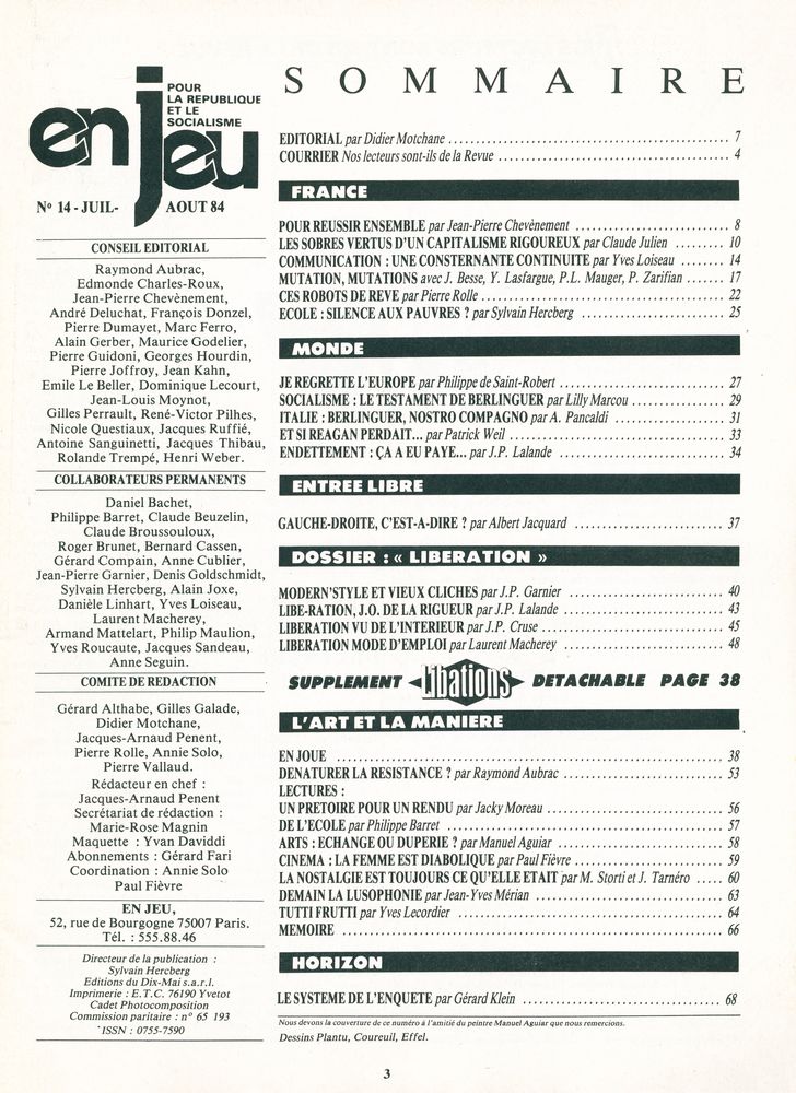 『enjeu : POUR LA RÉPUBLIQUE ET LE SOCIALISME』 Nº 14 JUIL - AOUT 1984  2