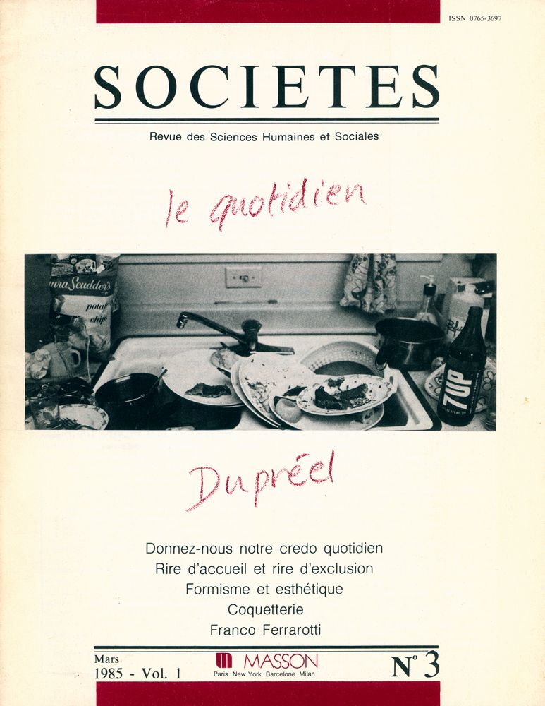 『Sociétés』 Mars 1985 Vol. 1 Nº 3 1
