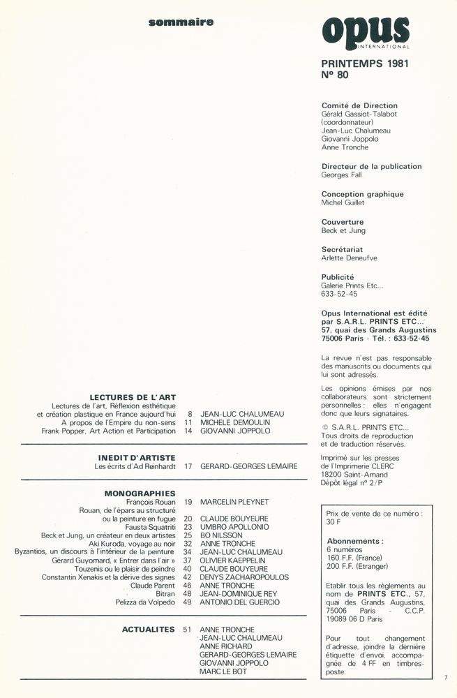 『OPUS INTERNATIONAL』 80 PRINTEMPS 1981 2